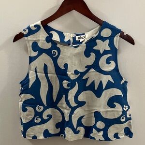 Mixed Blue and White Patterned Crop Top with Trousers